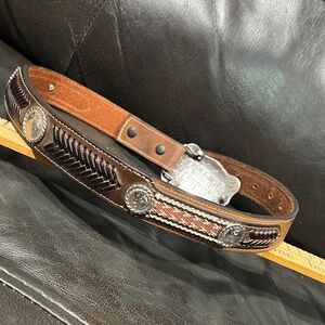 Brown 2 tone western Leather Kids Belt with Silver conchos and buckle